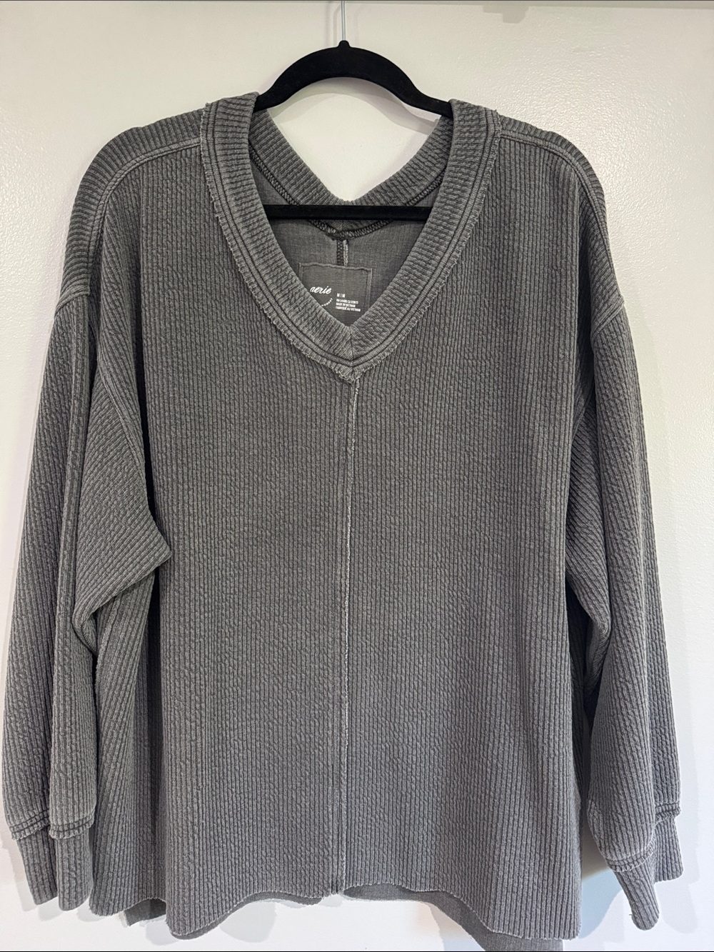 Aerie V-Neck Waffle Knit Sweater - Gray